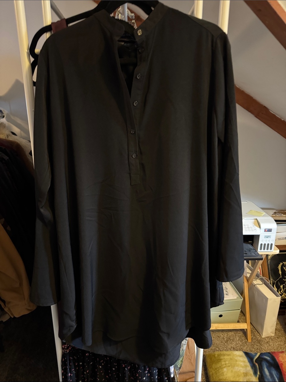 Lumbered oversized black shirt dress shirtdress L Large bell sleeves